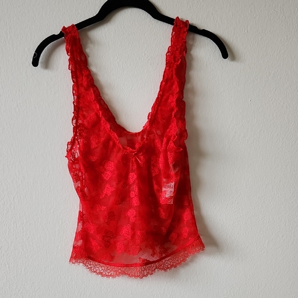 NWT - Aerie Red Rosey Lace Tank Top - M - Picture 1 of 6